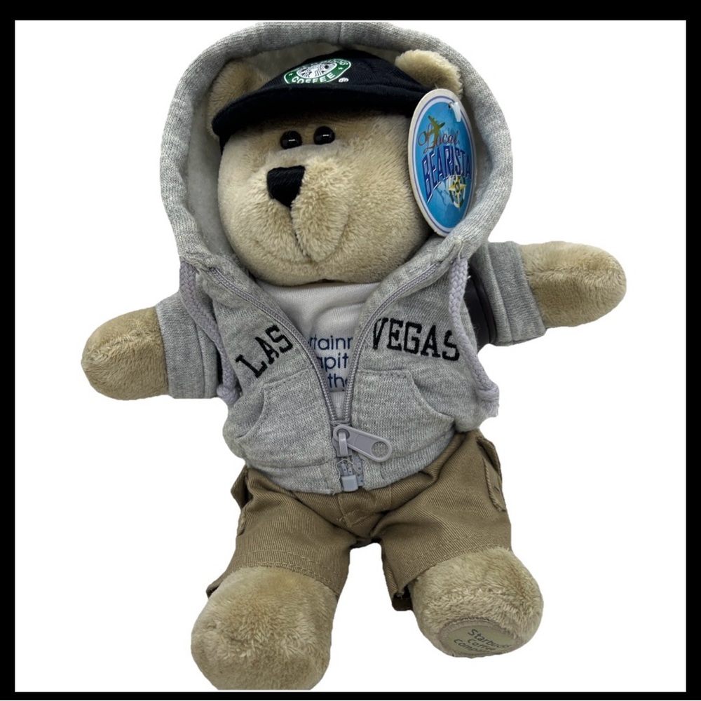 Starbucks Coffee Local 2005 Bearista Las Vegas Teddy Bear Plush Gray Hoodie/BP